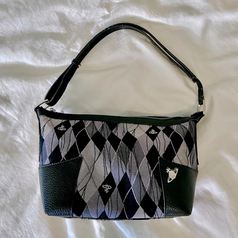 Vivienne Westwood Argyle Grey / Purple Shoulder Bag EUC